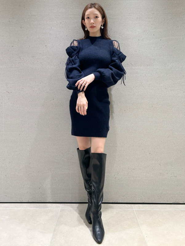 Fubail / シースルーショルダーミニニットワンピース