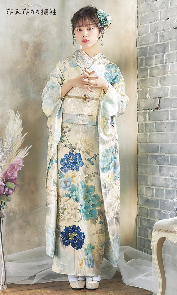 なえなのの振袖 白/青｜可愛い古典【菊京屋】振袖レンタル 成人式 古典柄