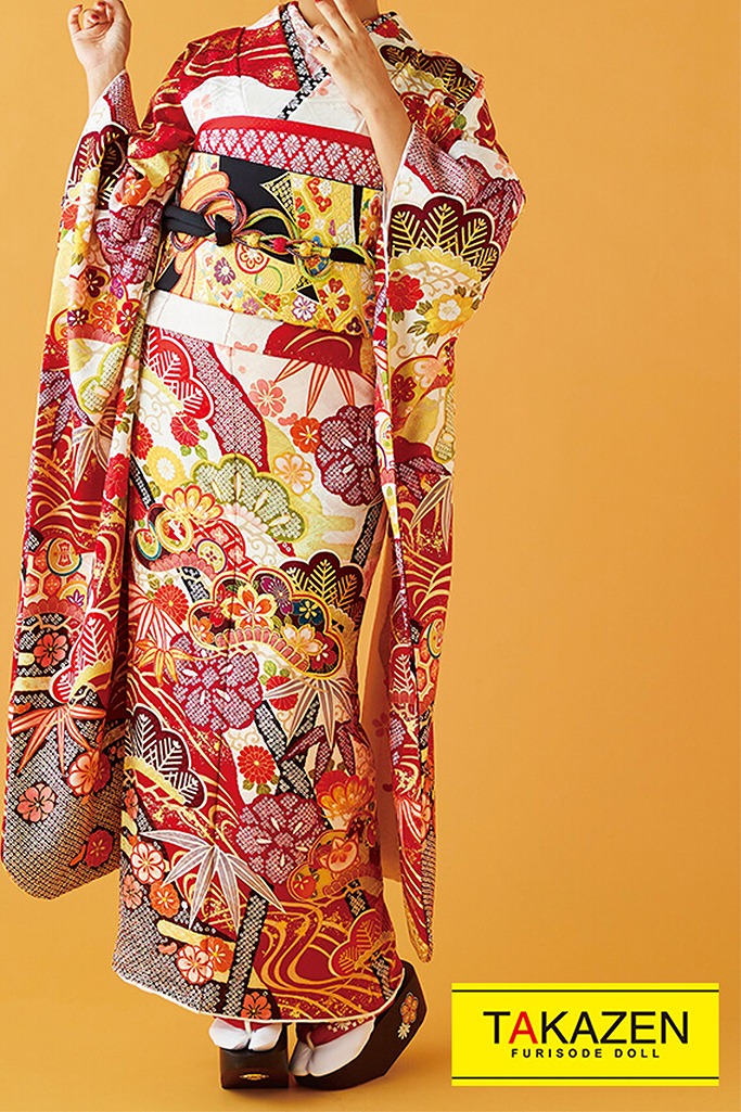 正統派古典 白/赤 松柄/大柄 綺麗 絞り風古典振袖ネットレンタル 大人