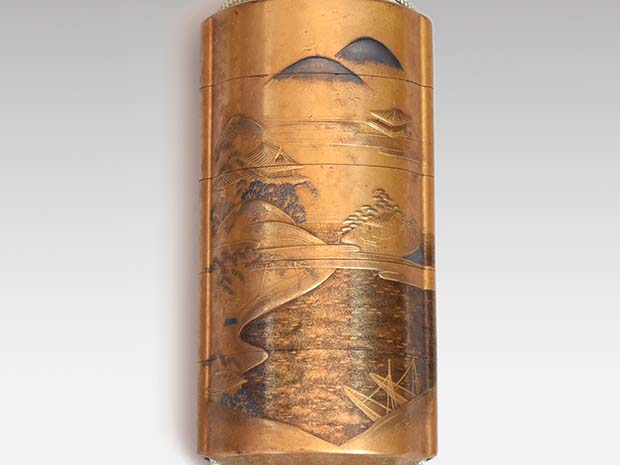 印籠 山水楼閣図蒔絵 象牙獅子根付 江戸後期 | 古美術ささき