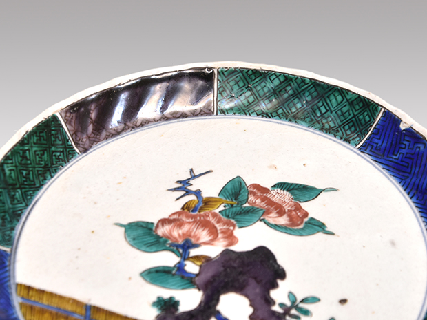 青手古九谷椿文中皿 江戸時代初期 | 古美術ささき