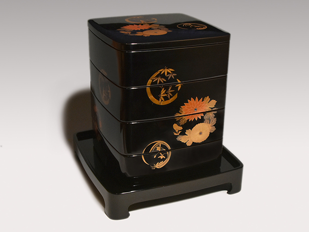 花の丸蒔絵 輪島塗 四段重 浅見謹製 | 古美術ささき