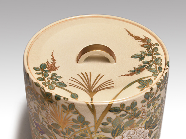 色絵仁清四季草花画水指 清閑寺窯 杉田祥平(作) 共箱 | 古美術ささき