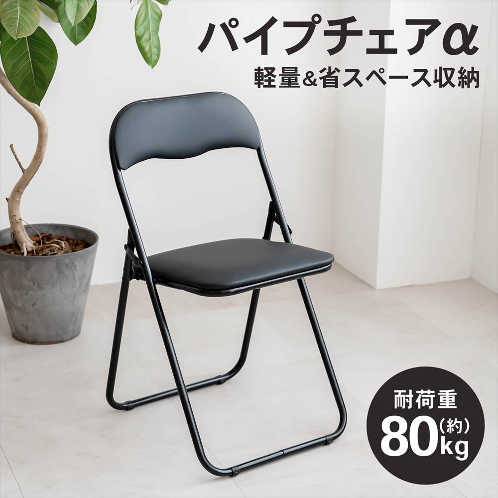 LIFELEX パイプチェアα ブラック／ブラック(単品): 家具・インテリア