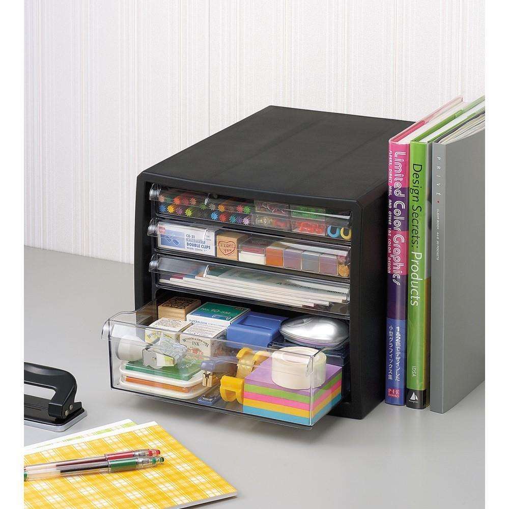 LIFELEX レターケース A4判 浅型3段＋深型1段 ブラック(浅型3段＋