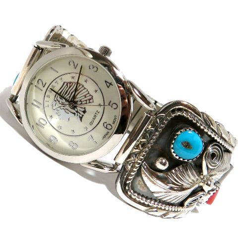 インディアンジュエリー ナバホ族製作のリストウォッチ 腕時計