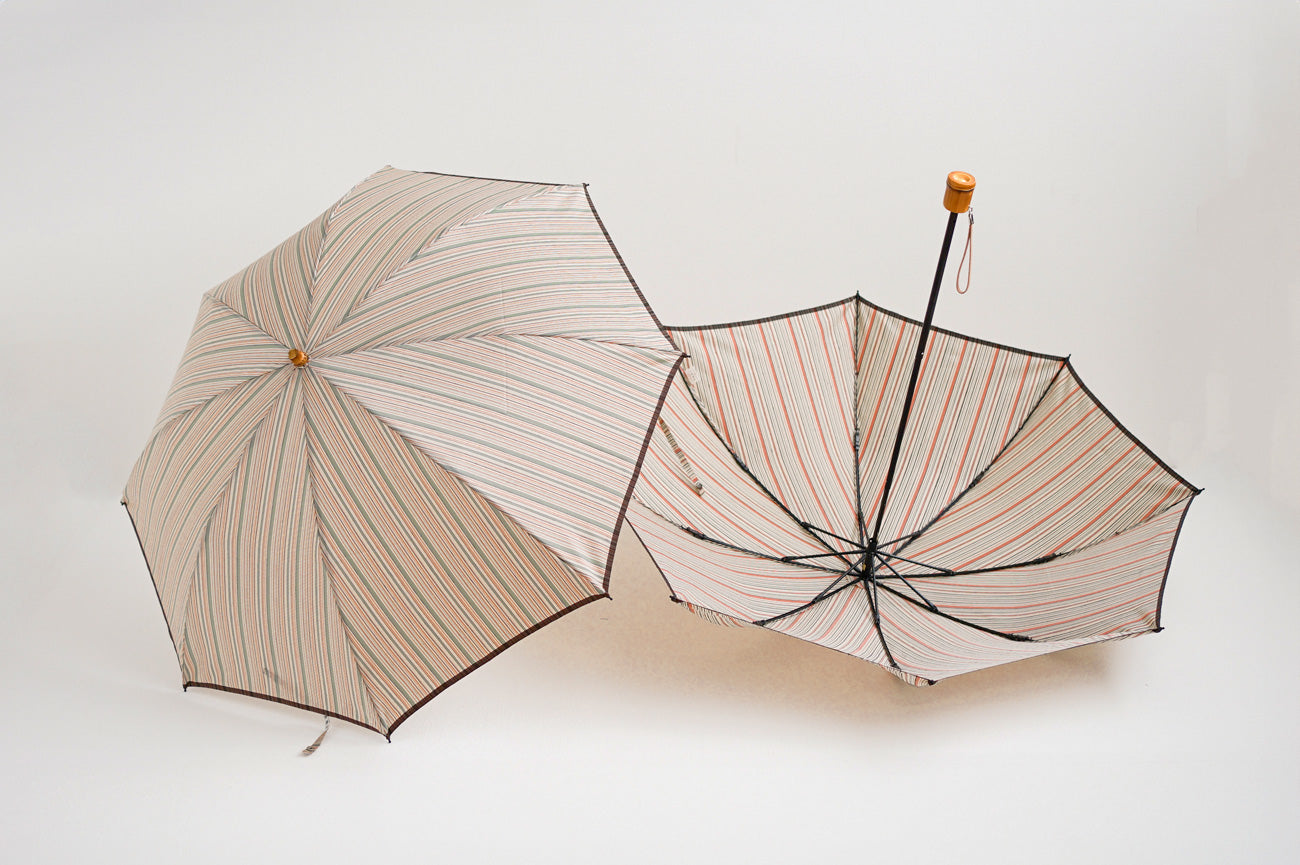 紬風に織った縞模様がさわやかな日傘・晴雨兼用傘(折りたたみ傘) – 傘