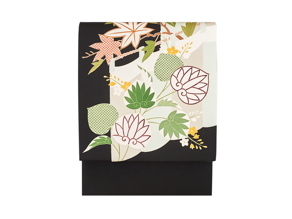 幔幕に紅葉と葵図名古屋帯 工芸キモノ野口(P91'146oc) 帯紹介