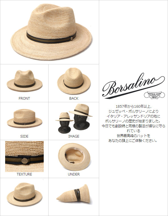イタリア Borsalino(ボルサリーノ) ラフィア細編み中折れ帽 141165