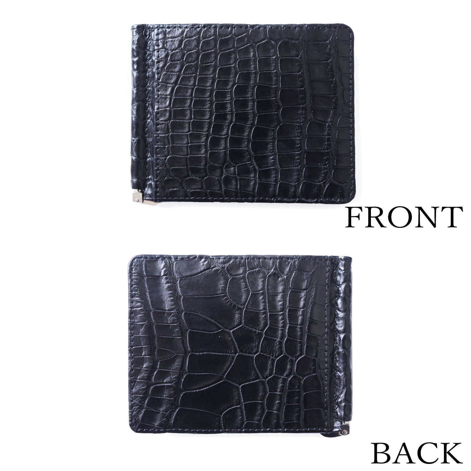 クロコダイル革 レザーマネークリップ 札ばさみ | 手染めクロコダイル