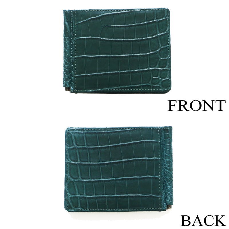 クロコダイル革 レザーマネークリップ 札ばさみ | 手染めクロコダイル