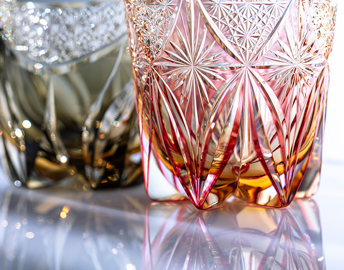 直営店限定 江戸切子 伝統工芸士・根本達也作 重ね色目ロックグラス