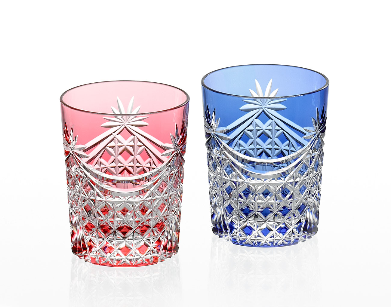 直営店限定 江戸切子 伝統工芸士・根本達也作 重ね色目ロックグラス