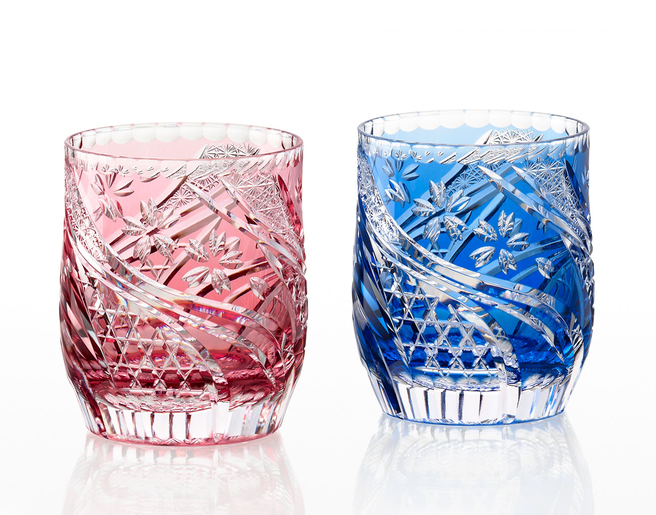 江戸切子 ペアロックグラス＜桜流＞ | カガミクリスタル