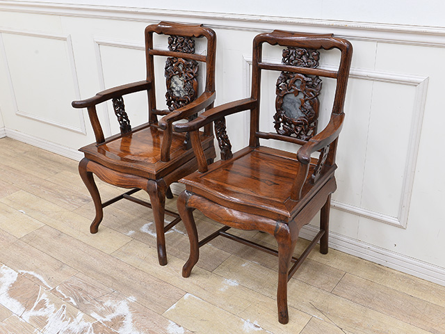 家具買取】中国製 花梨（カリン）材アンティークチェア2脚 買取価格