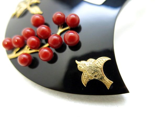 黒べっ甲珊瑚18K南天千鳥かんざし2014 | べっ甲かんざし・髪飾り・和装