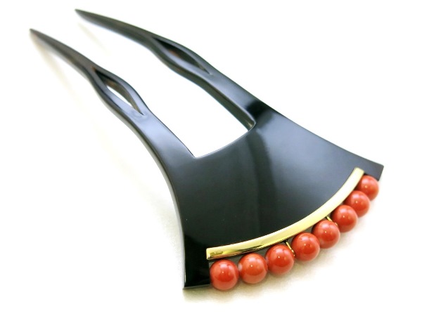 本珊瑚18金べっ甲かんざし｜成人式、振袖、未婚女性の訪問着などに