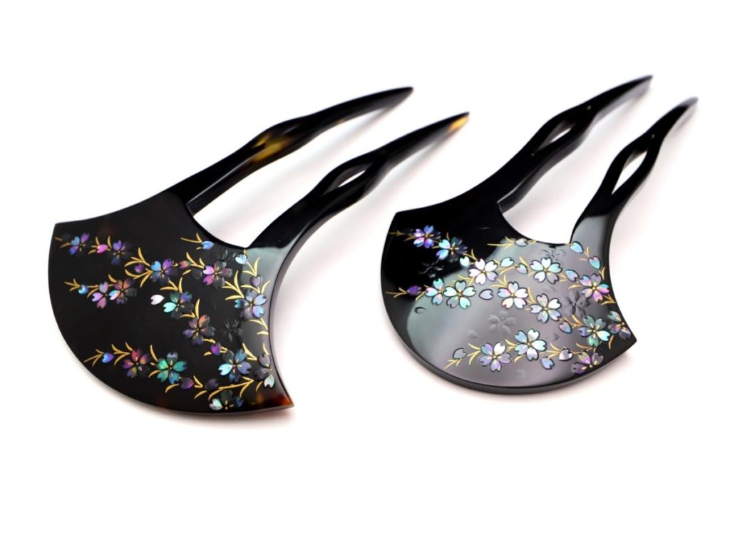 黒べっ甲夜桜螺鈿金蒔絵かんざし2024｜春の夜を彩る幻想的な桜