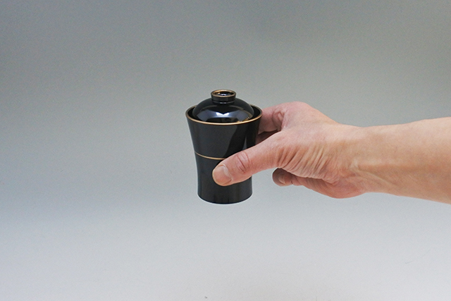 木乾推形箸洗 小吸銀彩内黒／TM竹泉箸洗椀 黒帯金