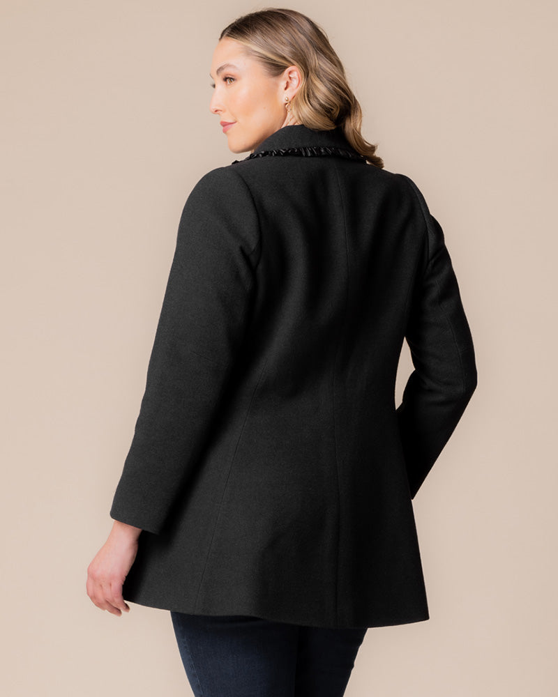Plus Size Juliette Winter Coat with Satin Trim - Kiyonna