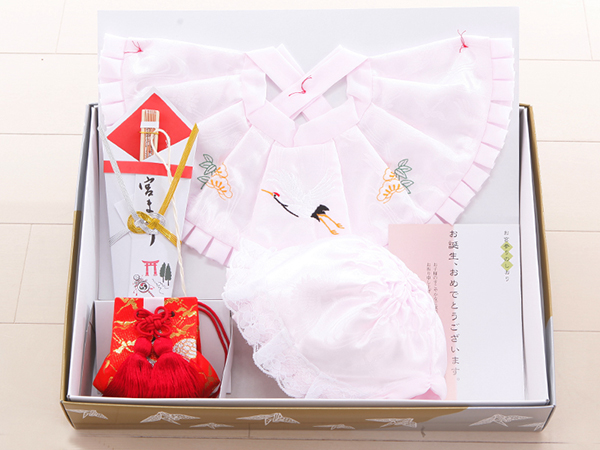 お宮参り・掛け着物 女児・産着 320079 正絹 ピンク 花車 鼓