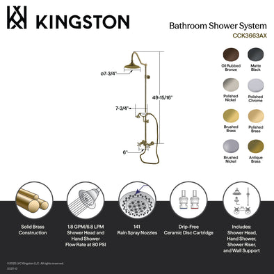 Kingston Heirloom CCK3668AX - Kingston Wall Mount Rain Drop Shower Sys