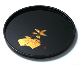 金沢金箔工芸品] 尺丸盆『千両』黒（伝統工芸品）□