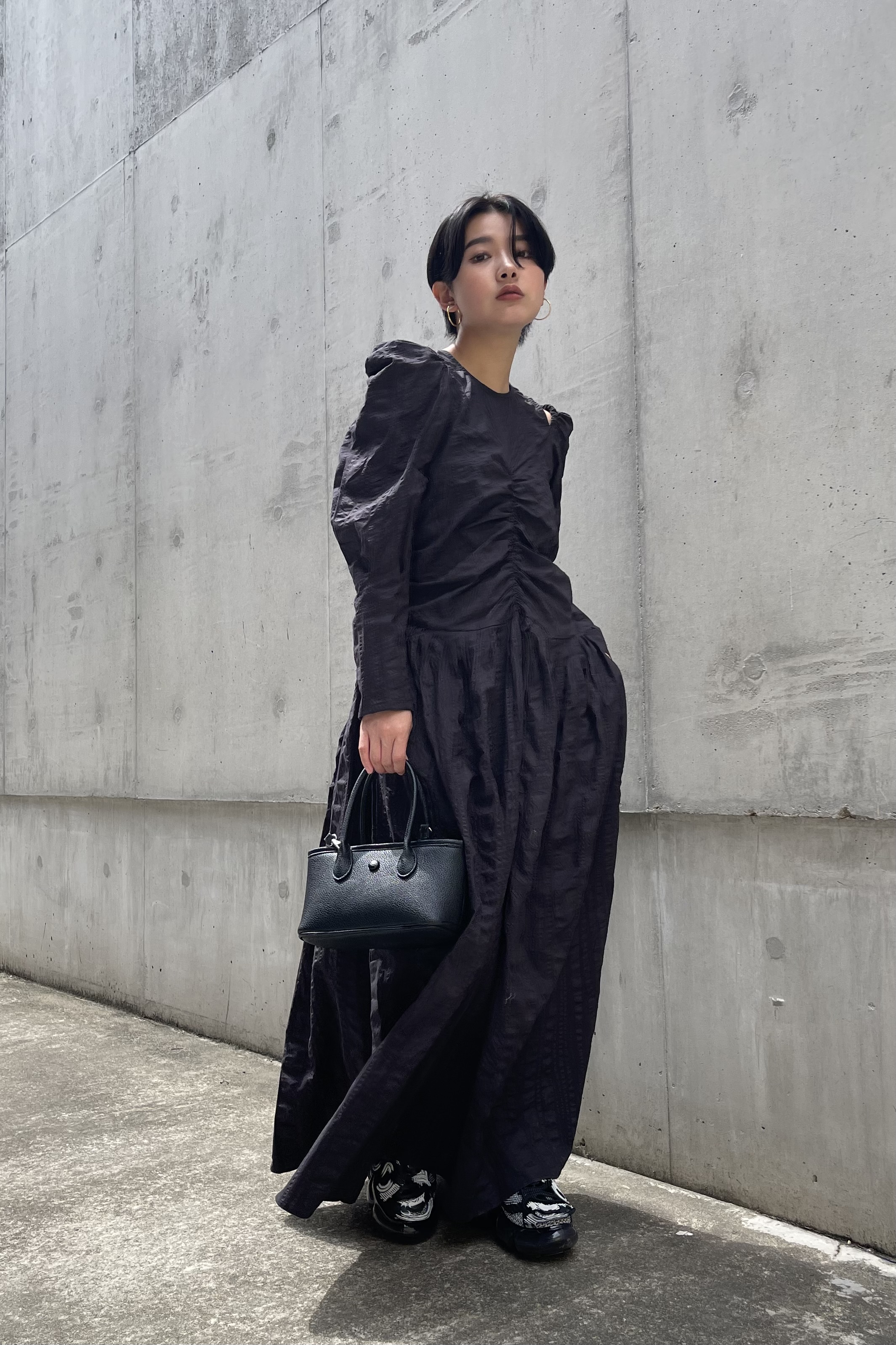 HONEY MI HONEY｜ショルダーカットオフギャザー ロングワンピース