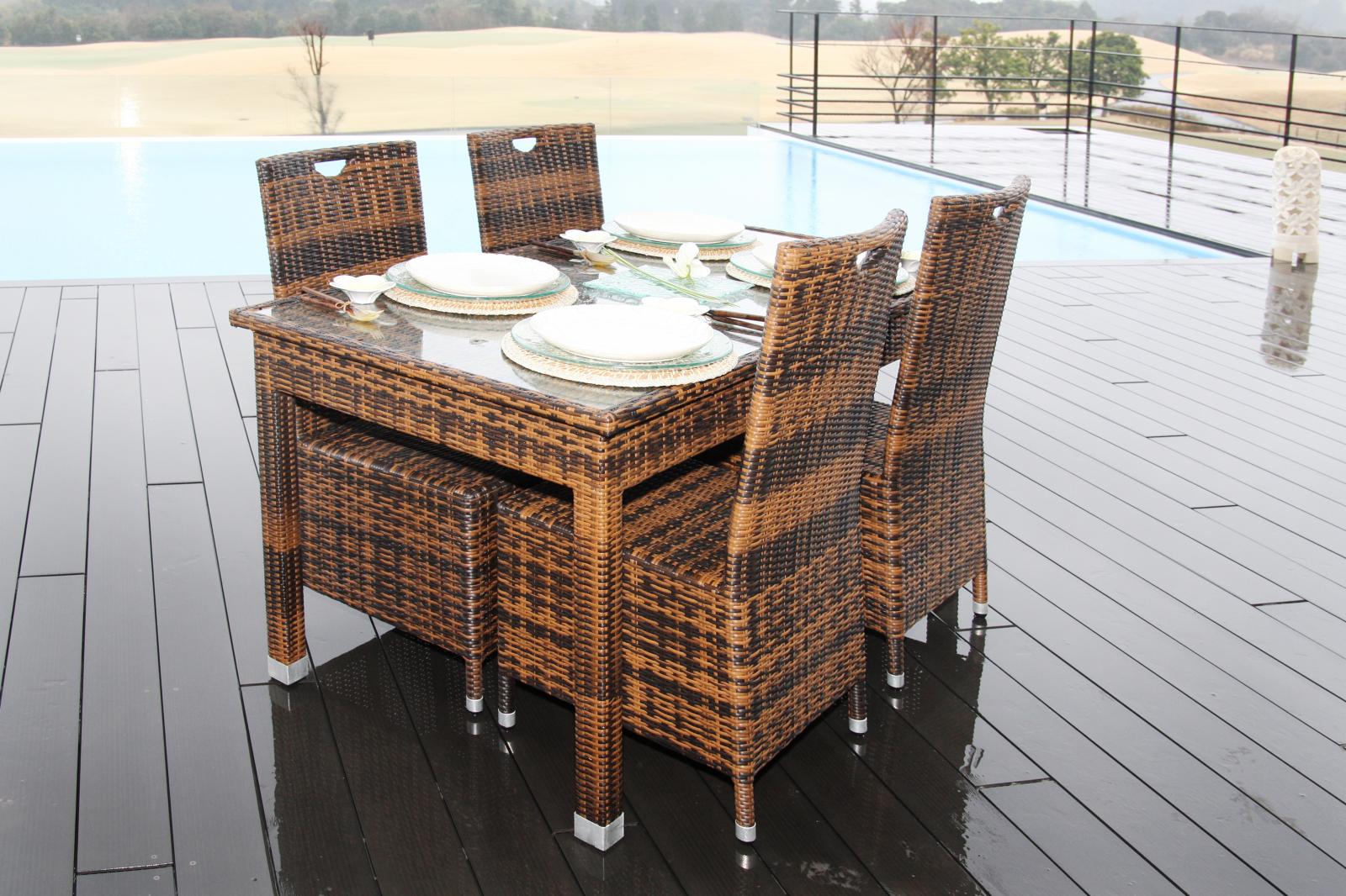 HAVEN シンセティックラタン ダイニングテーブル＆ダイニングチェア4脚