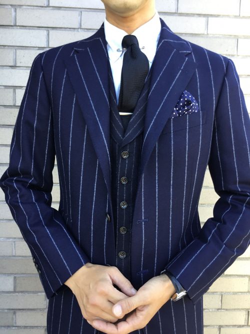 チョークストライプのフランネルスーツ | オーダースーツは完全国内