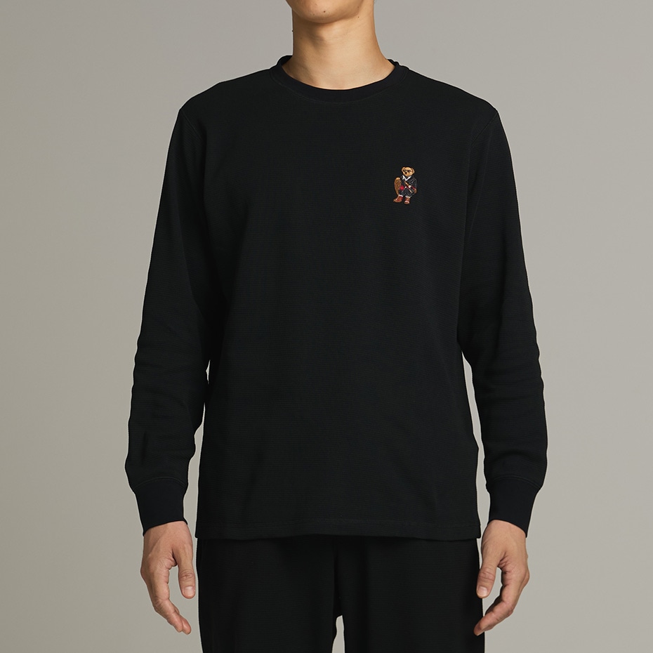 大きいサイズ ワッフルロングスリーブクルーネック ホリデーベア刺繍