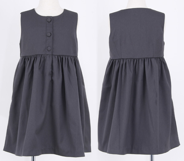 クリアランスセール！グレー お嬢様用 前ボタン 袖なし ワンピース 紺