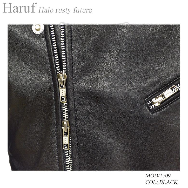 ダブルライダースジャケット メンズ 本革 ラムレザー ブラック 黒 1709