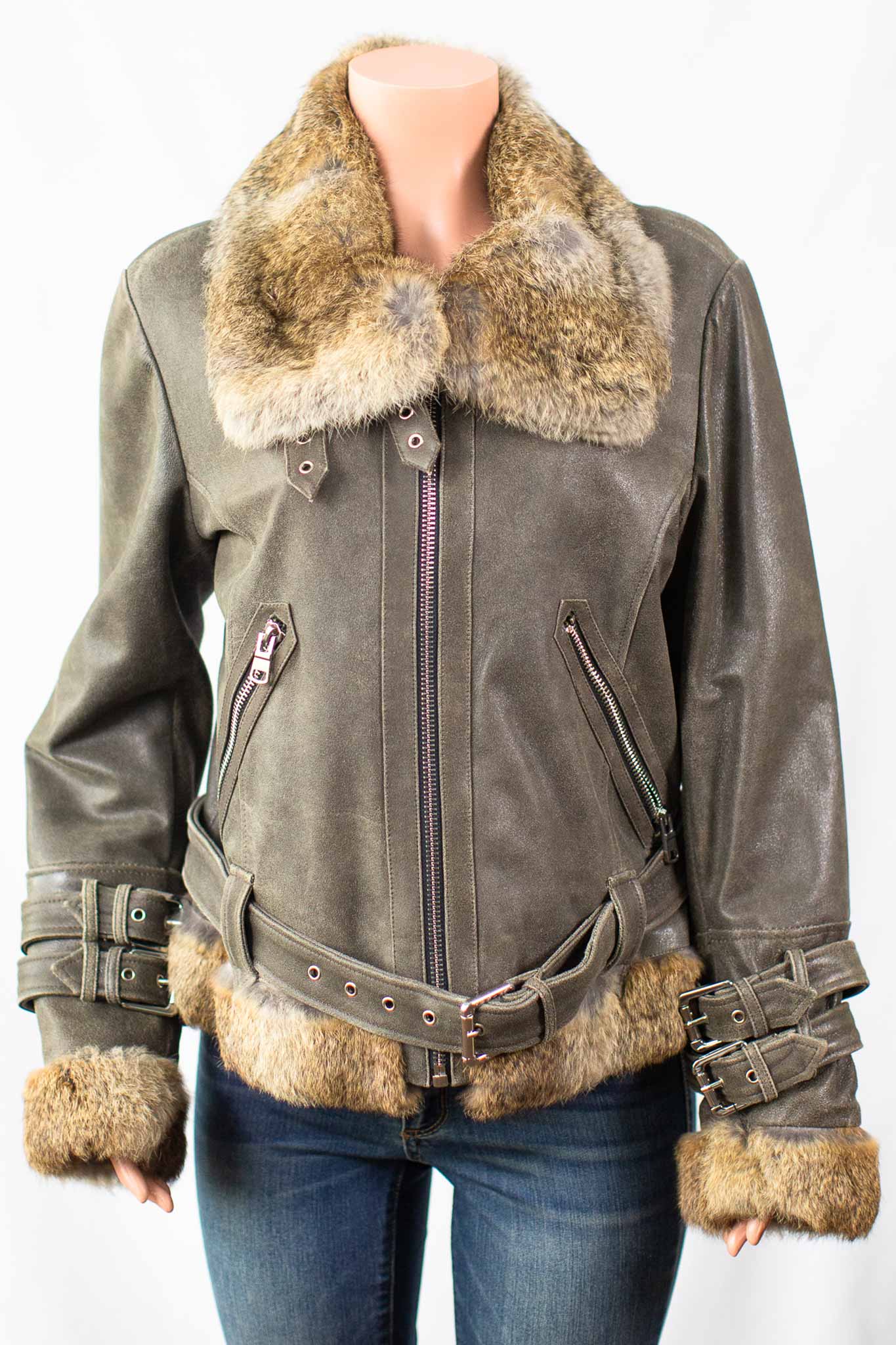 Shearling Leather Moto Jacket with Rabbit Fur Trim – Henig Furs