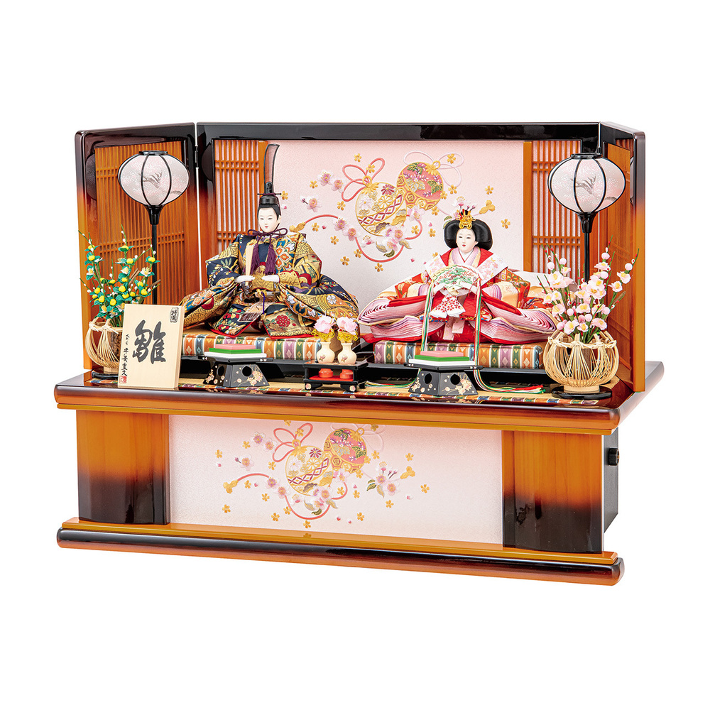 雛人形 親王飾り 高台セット【P87001】 毬刺繍が素敵な高床の台屏風に