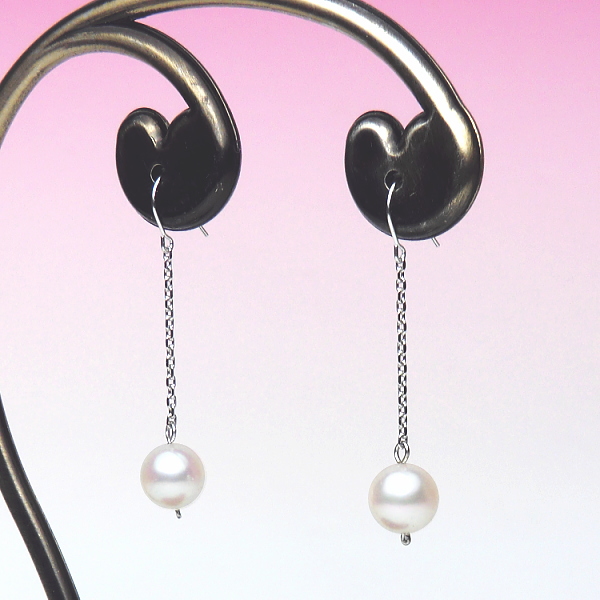 K14WG・K18WGアコヤ真珠ロングピアス（7.5～7.0ミリ） ：真珠専門