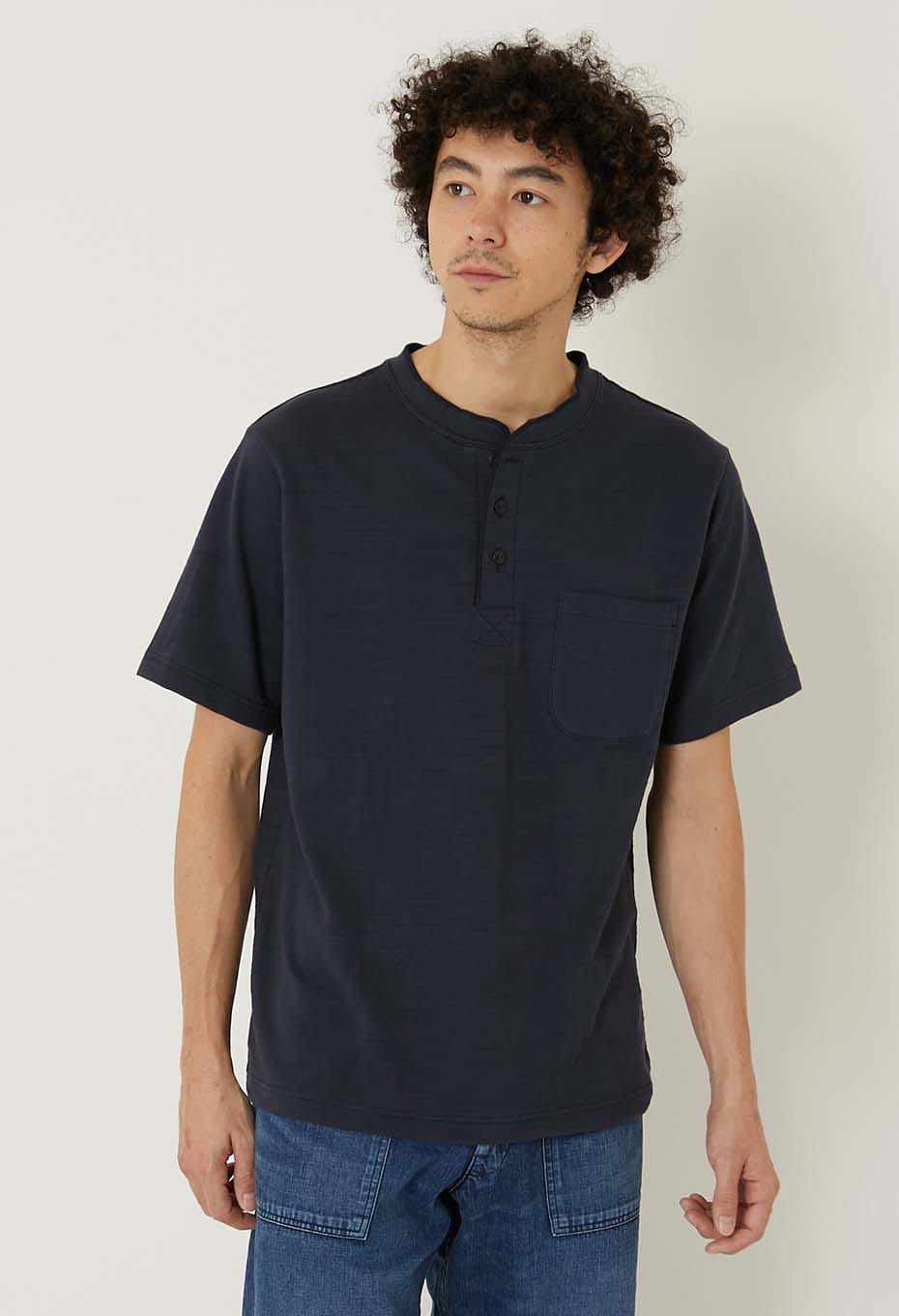 ヘビースラブテンジク ヘンリーネックポケットTシャツ | BLUE BLUE