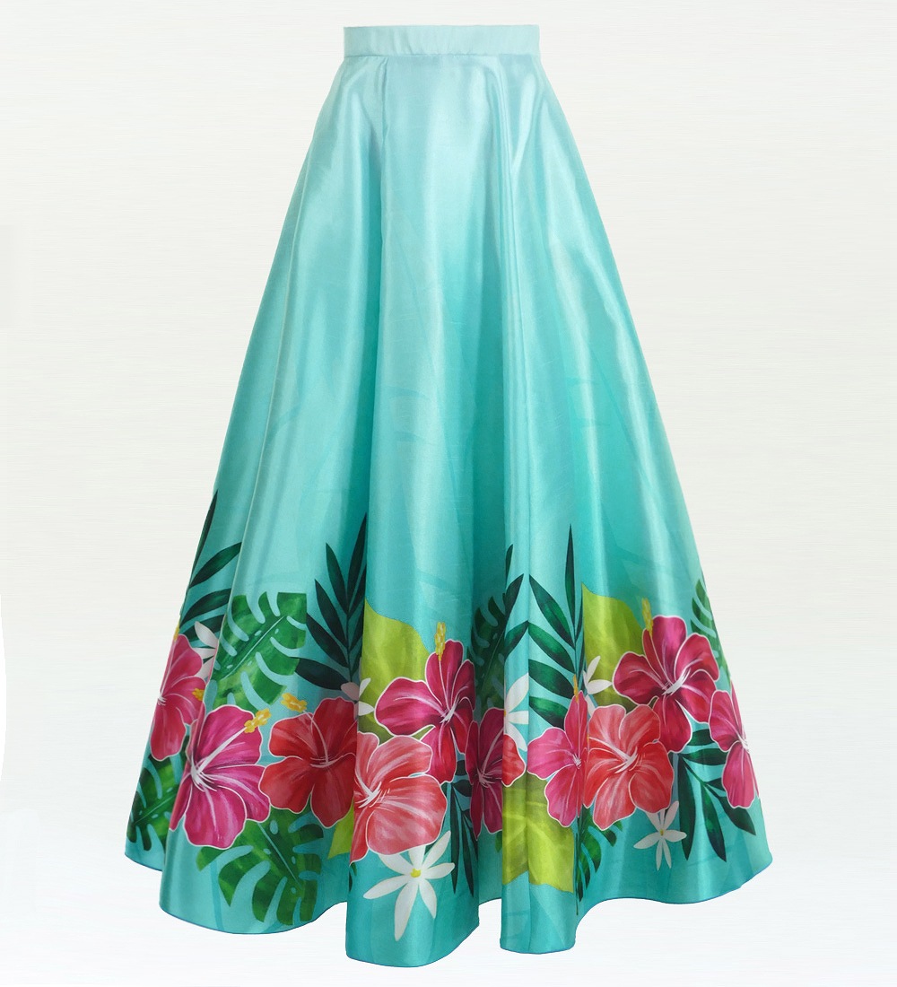 Hula Long circular skirt with Hibiscus & Tiare/ Luxury Collection