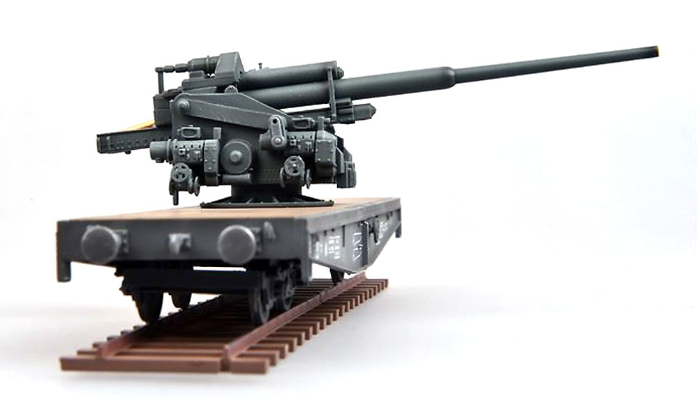 1/72 AFV 完成品モデル ドイツ 平貨車 w/128mm Flak40 対空砲