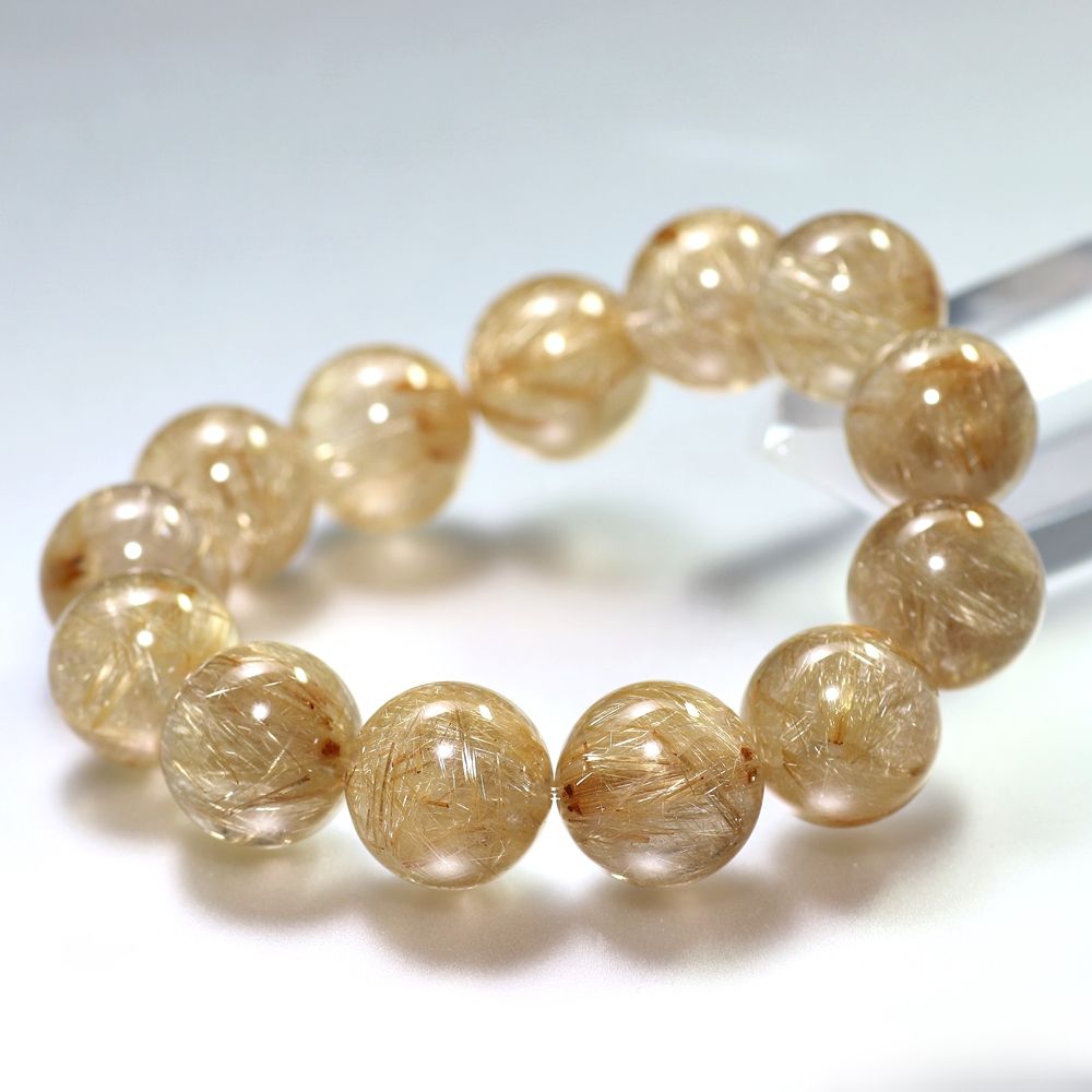 高品質]ゴールドルチルクォーツブレスレット（約17mm大玉！絹のような