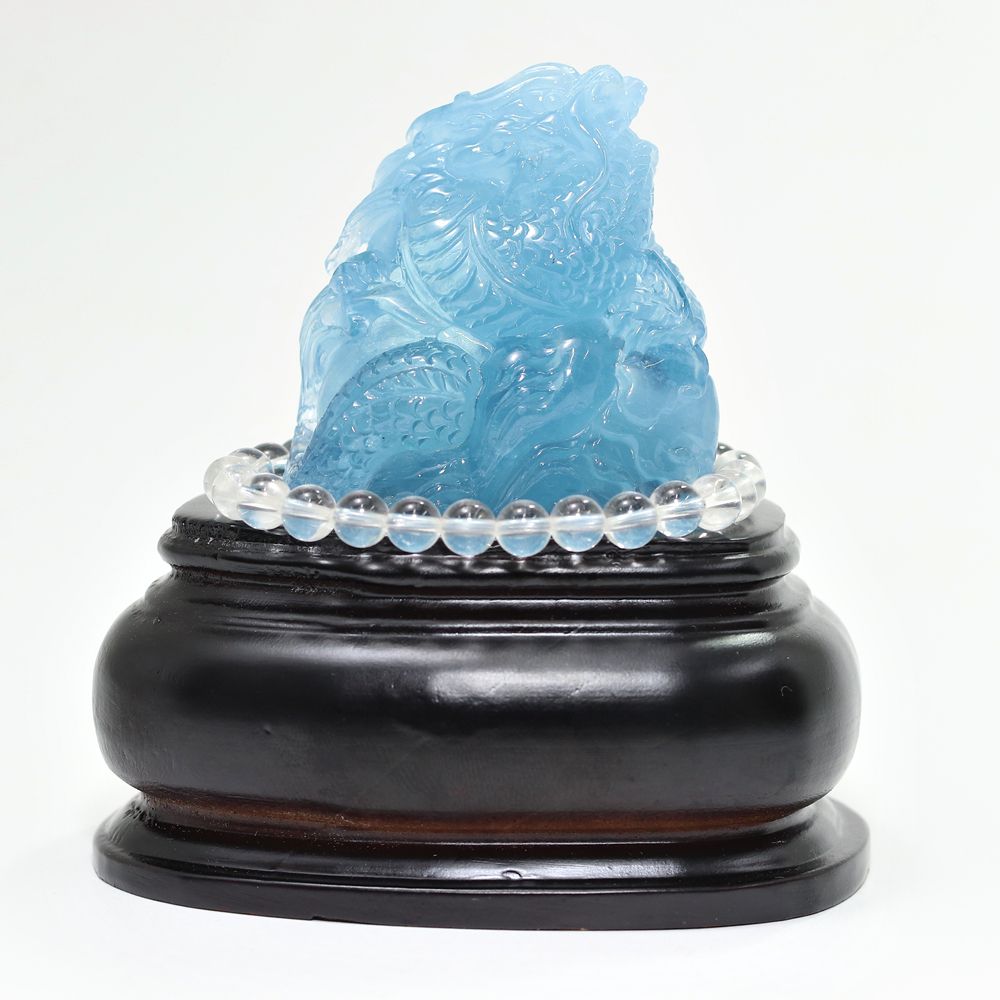 トップクォリティ]ブラジル産アクアマリン/(辰)龍彫刻（全高約90mm