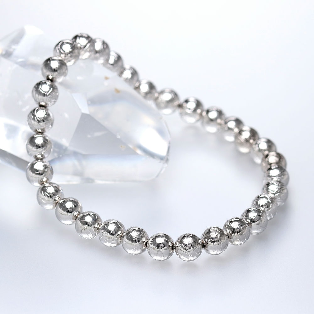 ナミビア共和国産]ギベオン隕石ブレスレット（約6mm玉/シルバーカラー