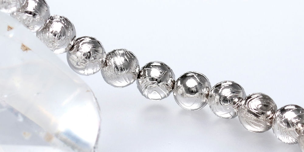 ナミビア共和国産]ギベオン隕石ブレスレット（約6mm玉/シルバーカラー