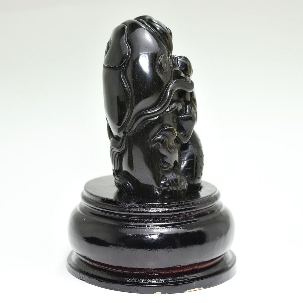 高品質]メキシコ産ゴールデンオブシディアン黒曜石/(辰)龍彫刻（全高約