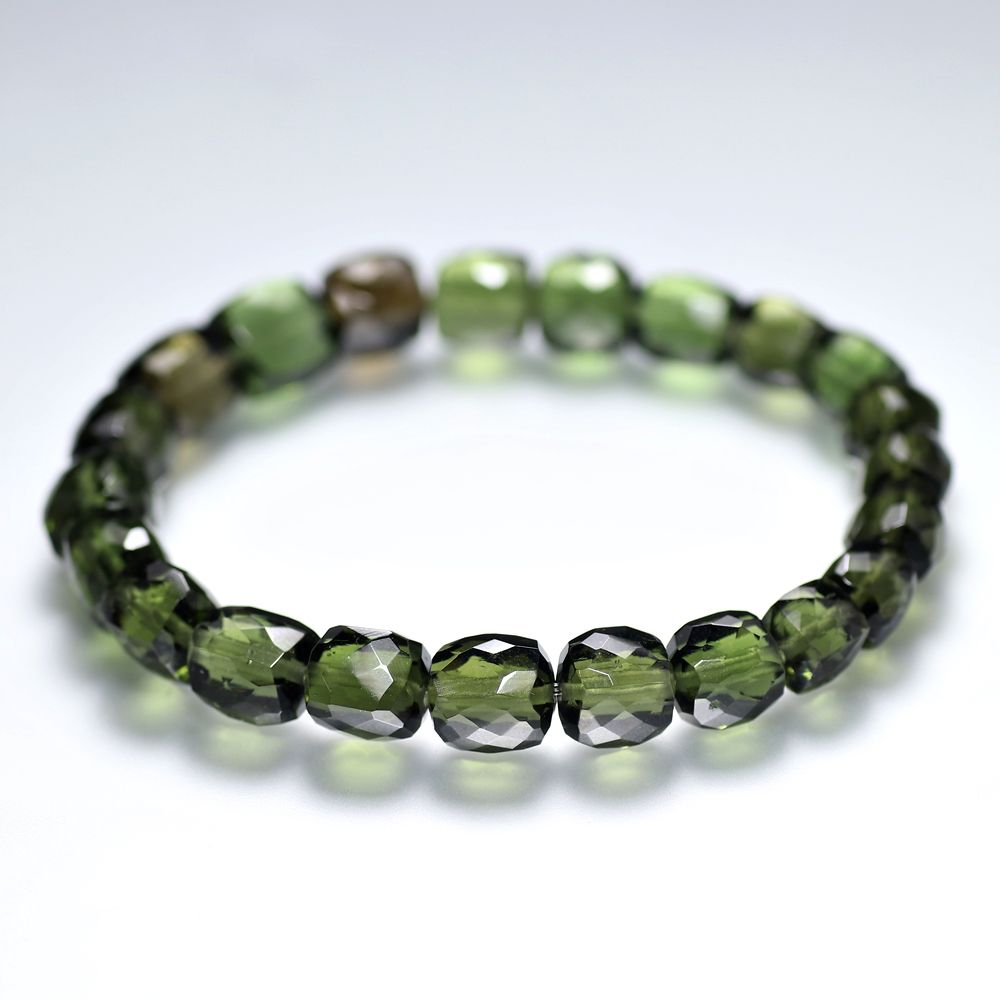 高品質++]天然モルダバイトブレスレット/タンブルカットビーズ（約7.5