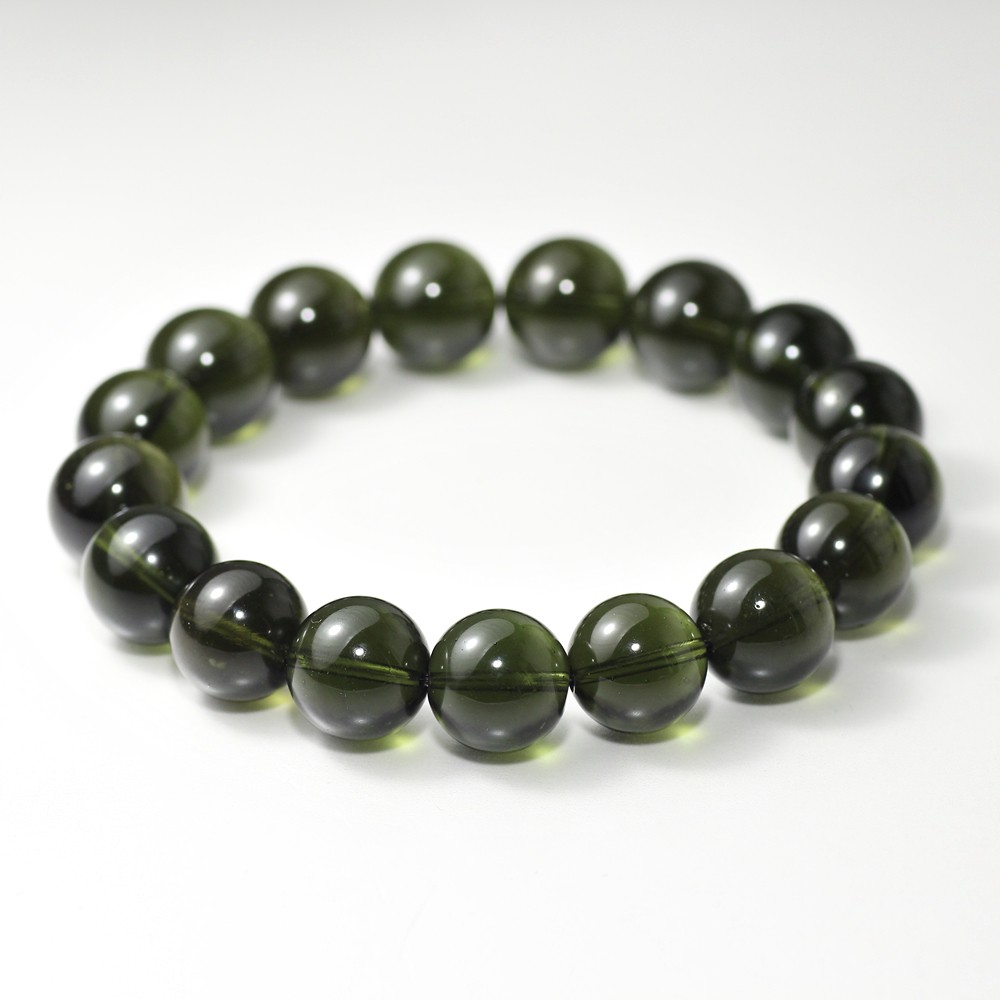 トップクォリティ]天然モルダバイトブレスレット/若干欠けのある珠が