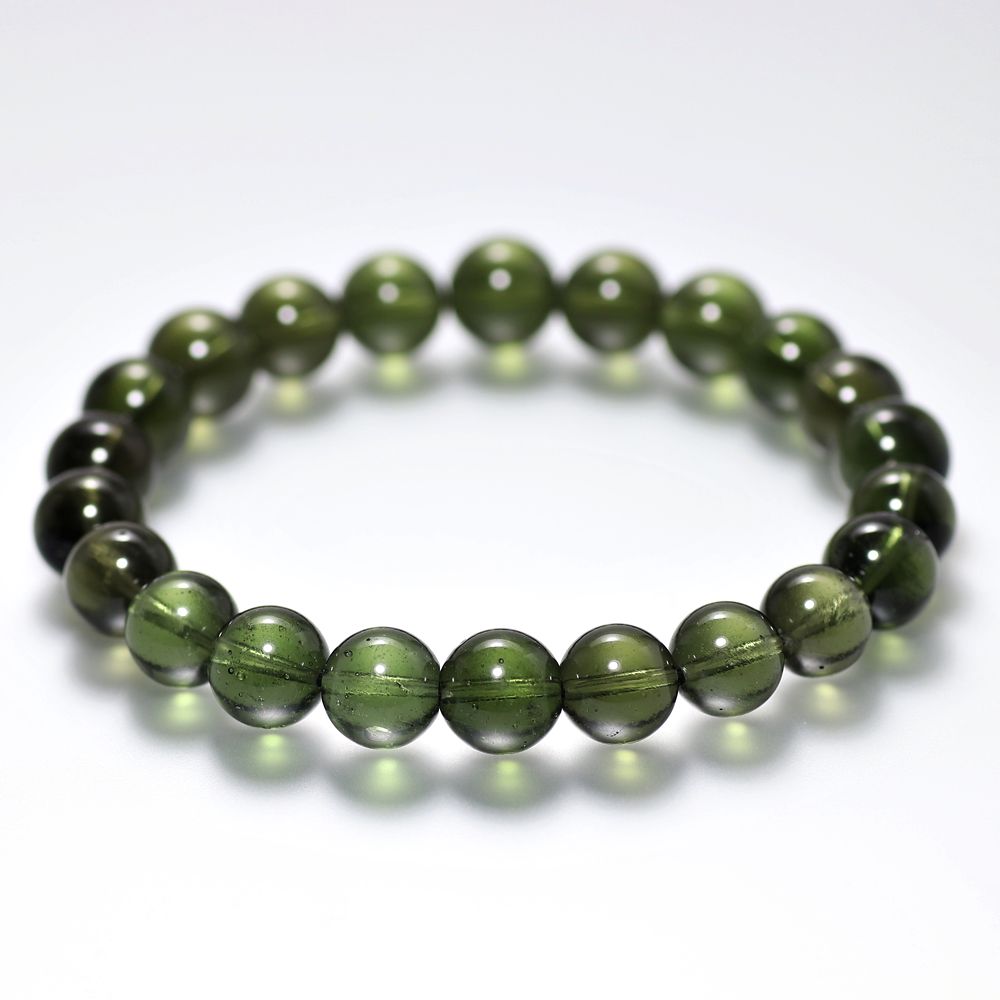 高品質+]天然モルダバイトブレスレット/ラウンドビーズ（約9.5玉/若干