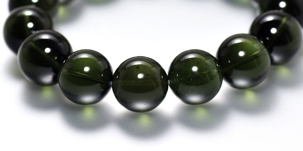 トップクォリティ]天然モルダバイトブレスレット/ラウンドビーズ（約