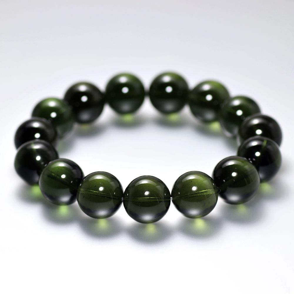 トップクォリティ]天然モルダバイトブレスレット/ラウンドビーズ（約