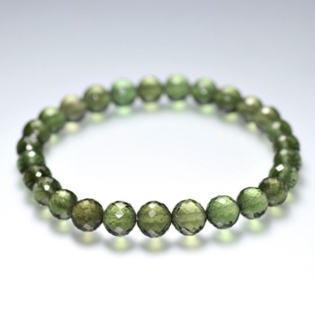 高品質]天然モルダバイトブレスレット/ラウンドカットビーズ（約7.1